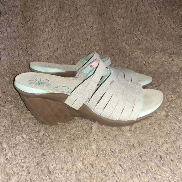 CUSHE Gray Leather "Weave" Platform Wedge Sandal - Picture 4 of 7